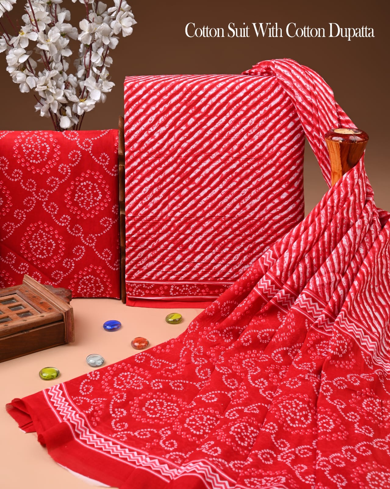 Designer Hand Block Printed Cotton Suit Set With Cotton Dupatta