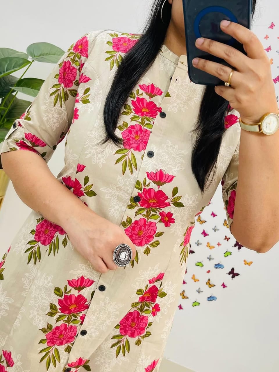 Premium Floral Fine Cotton Printed A-Line Pattern Kurti-Palazzo Set