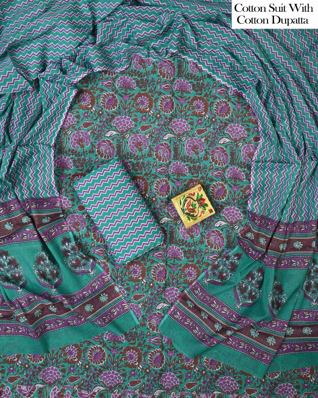 Designer Hand Block Printed Cotton Suit Set With Cotton Dupatta