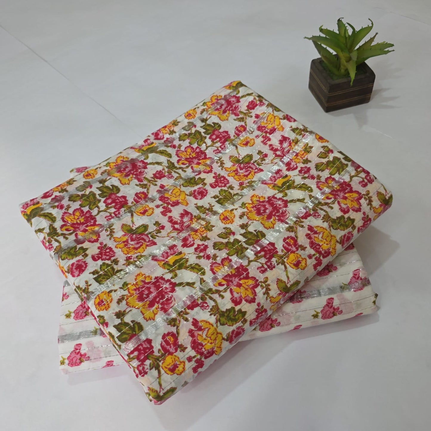 Pure Cotton Lurex Handblock Printed 2PC Top-Bottom Suit Set