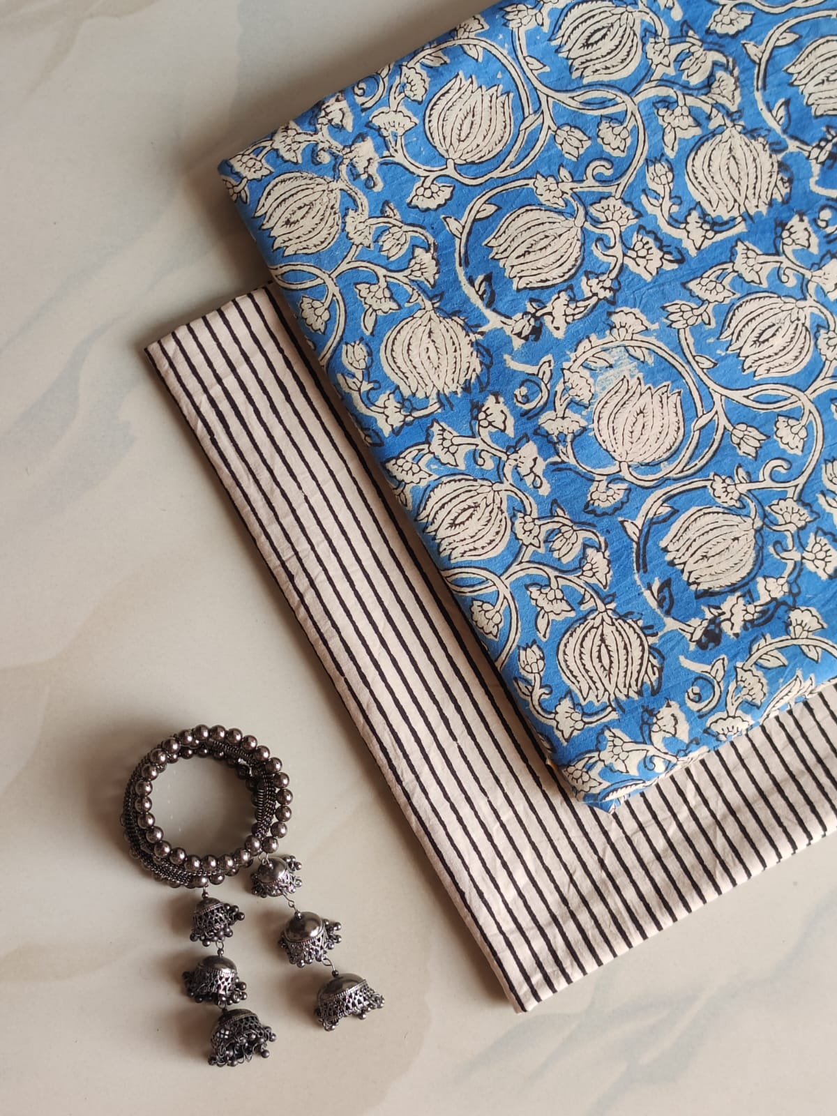 Pure Soft Cotton Handblock Printed 2PC Top-Bottom Suit Set (2.50 Meter Each)