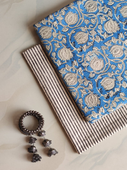 Pure Soft Cotton Handblock Printed 2PC Top-Bottom Suit Set (2.50 Meter Each)