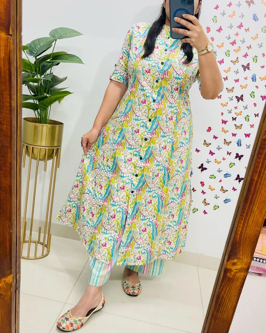 Premium Floral Fine Cotton Printed A-Line Pattern Kurti-Palazzo Set