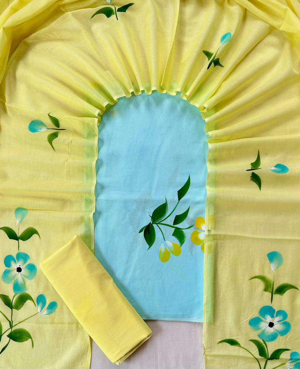 Pure Soft Cotton Hand Block Printed Suit Set With Cotton Dupatta