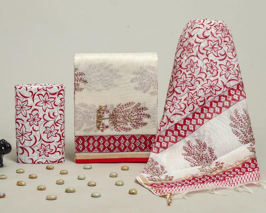 Designer Handblock Printed Chanderi Silk Suit Set