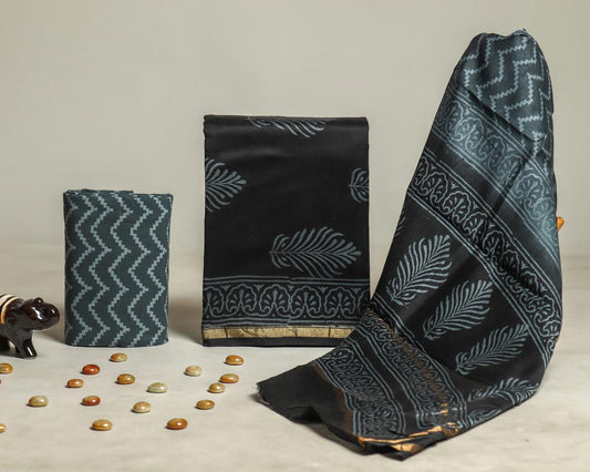 Designer Handblock Printed Chanderi Silk Suit Set
