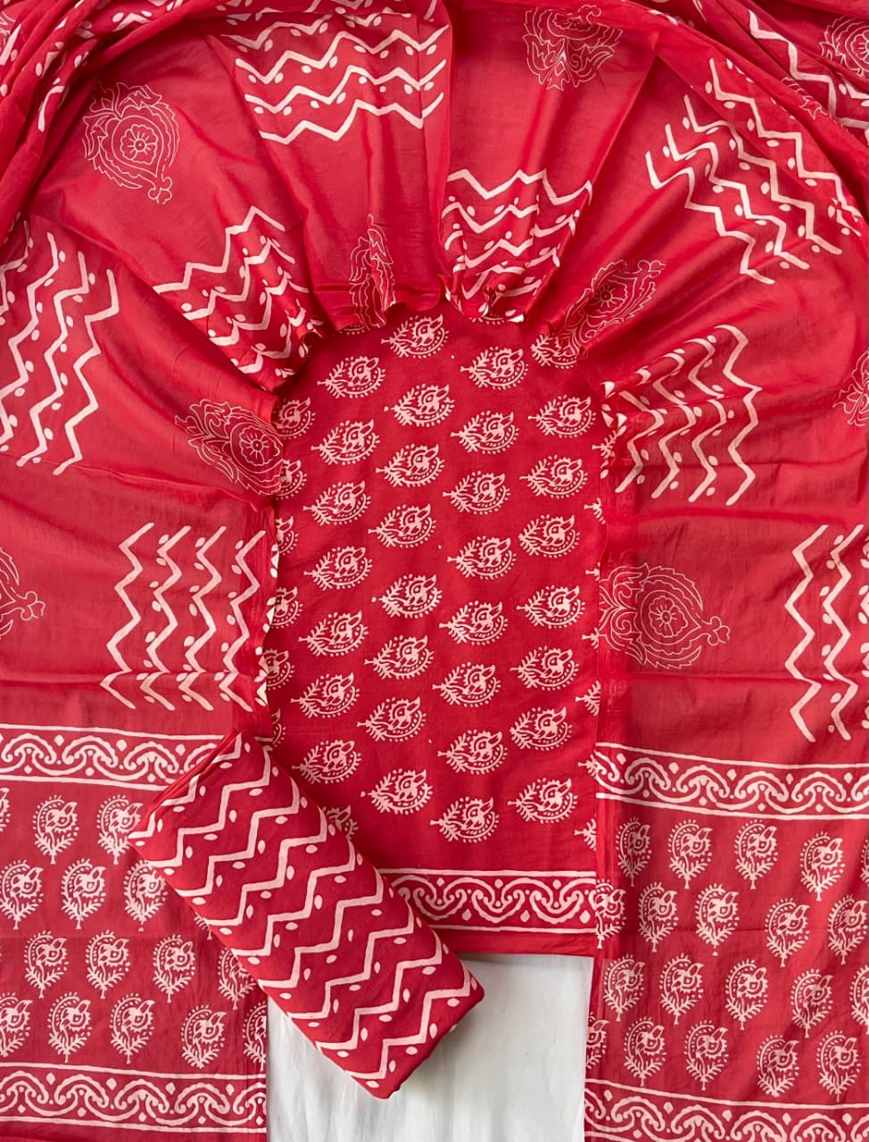 Pure Soft Cotton Hand Block Printed Suit Set With Cotton Dupatta