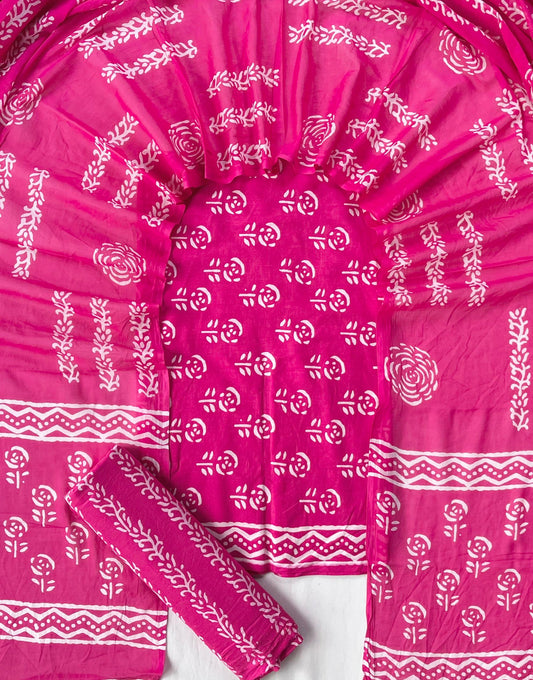 Pure Soft Cotton Hand Block Printed Suit Set With Cotton Dupatta