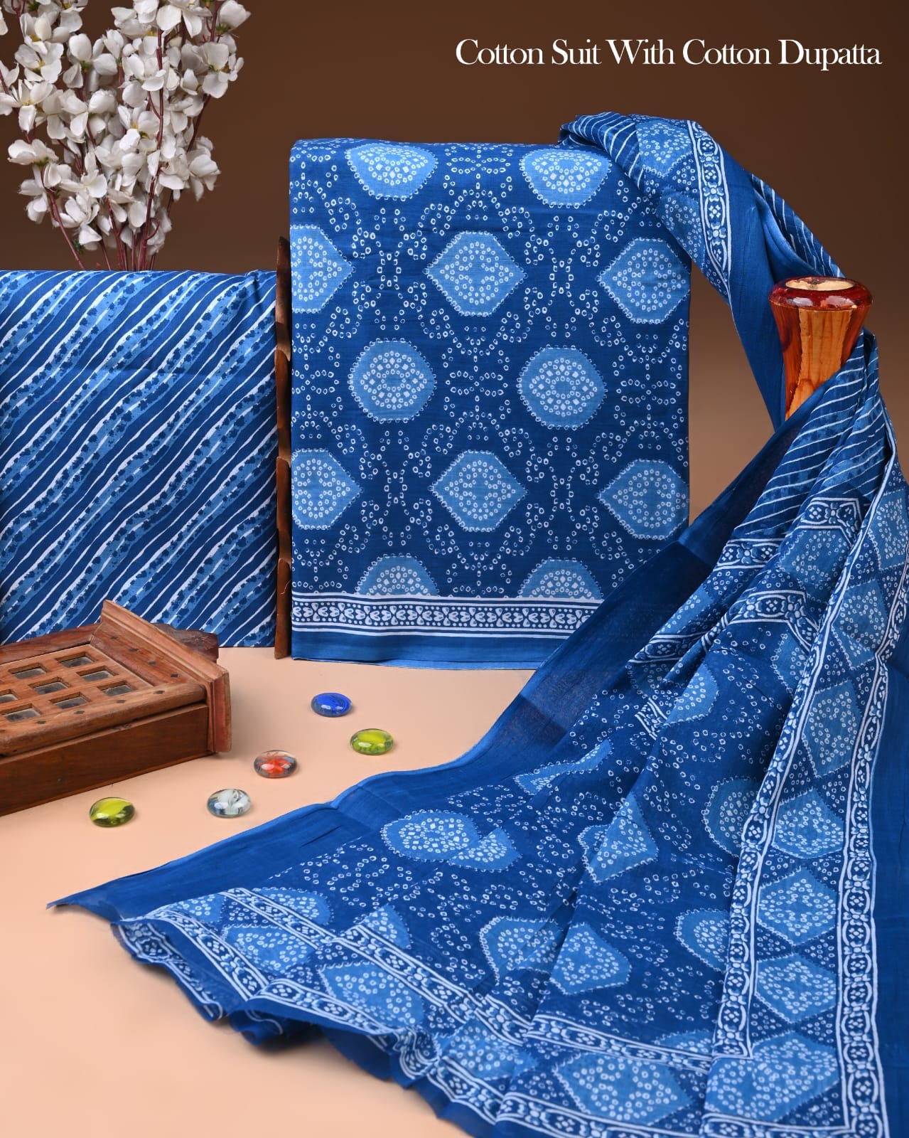 Designer Hand Block Printed Cotton Suit Set With Cotton Dupatta
