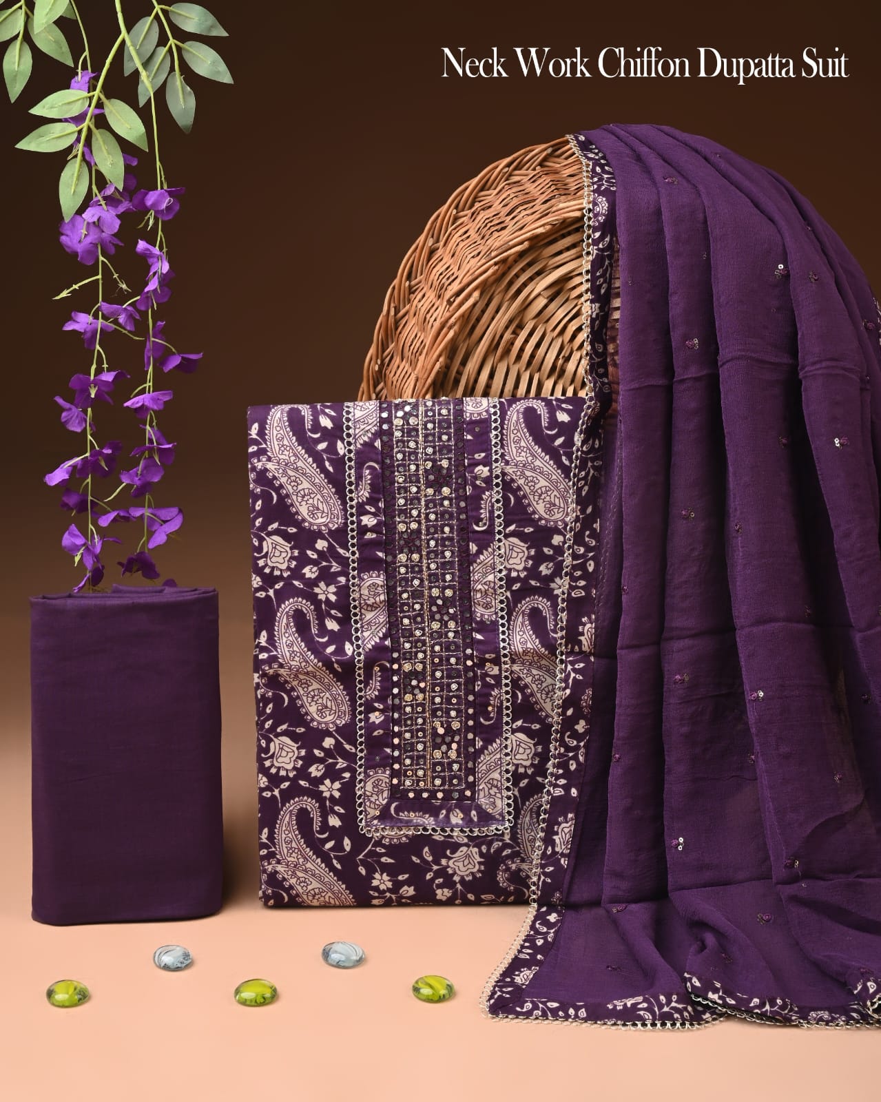 Premium Gota Patti Work Cotton Suit Set With Chiffon Dupatta