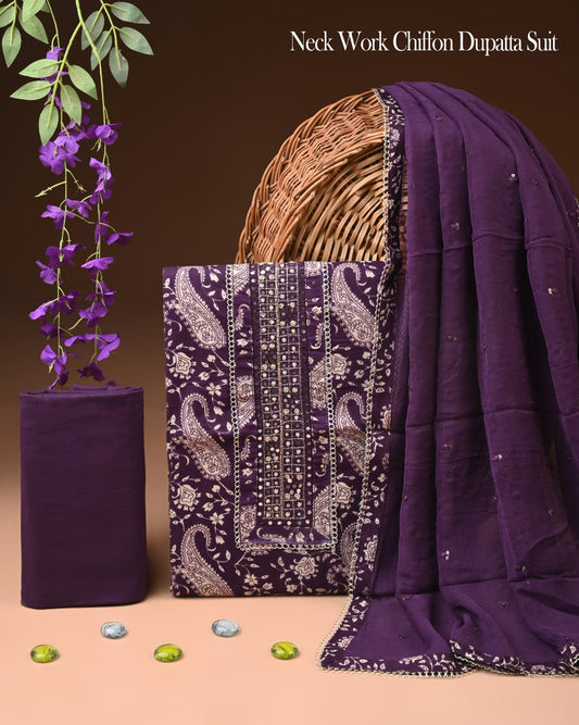 Premium Gota Patti Work Cotton Suit Set With Chiffon Dupatta