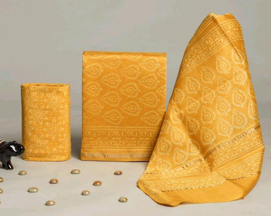 Designer Handblock Printed Chanderi Silk Suit Set