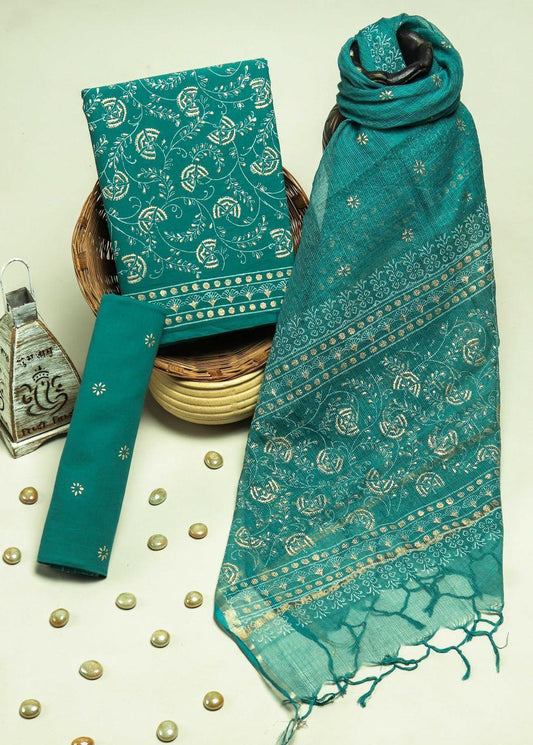 Pure Cotton Hand Block Printed Suit Set With Kota Doria Dupatta