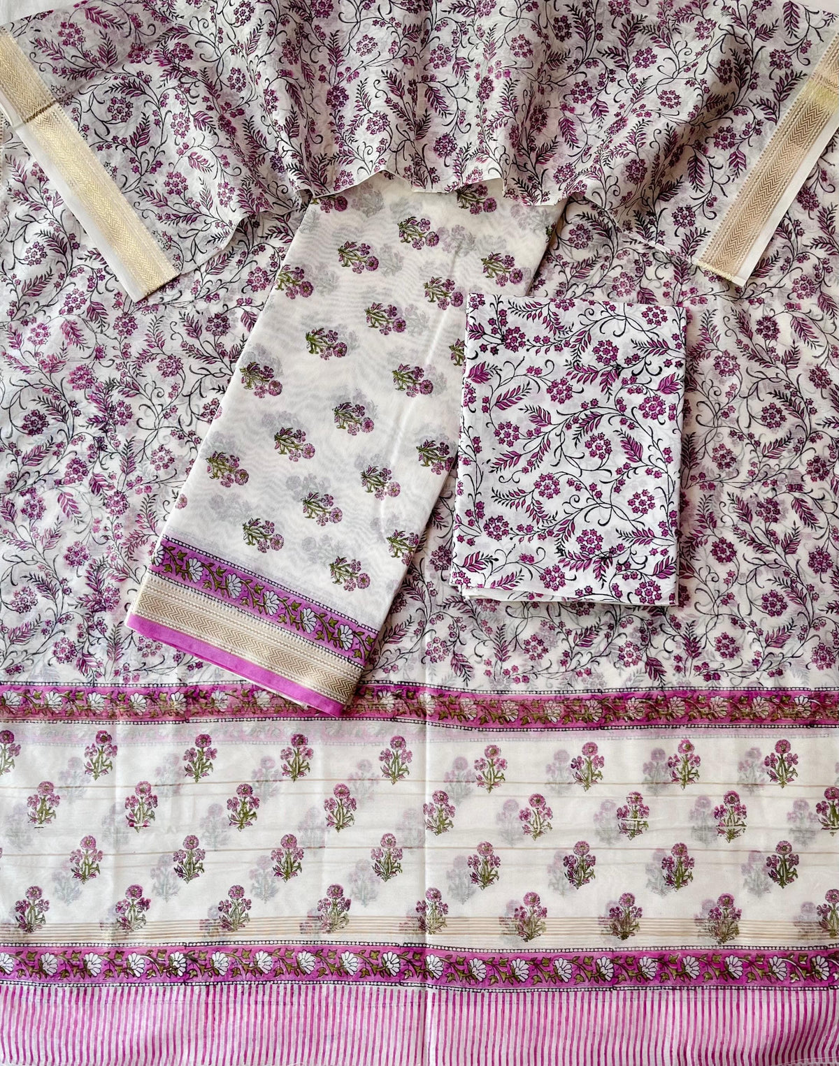 Premium Designer Handblock Printed Maheshwari Silk Suit Set
