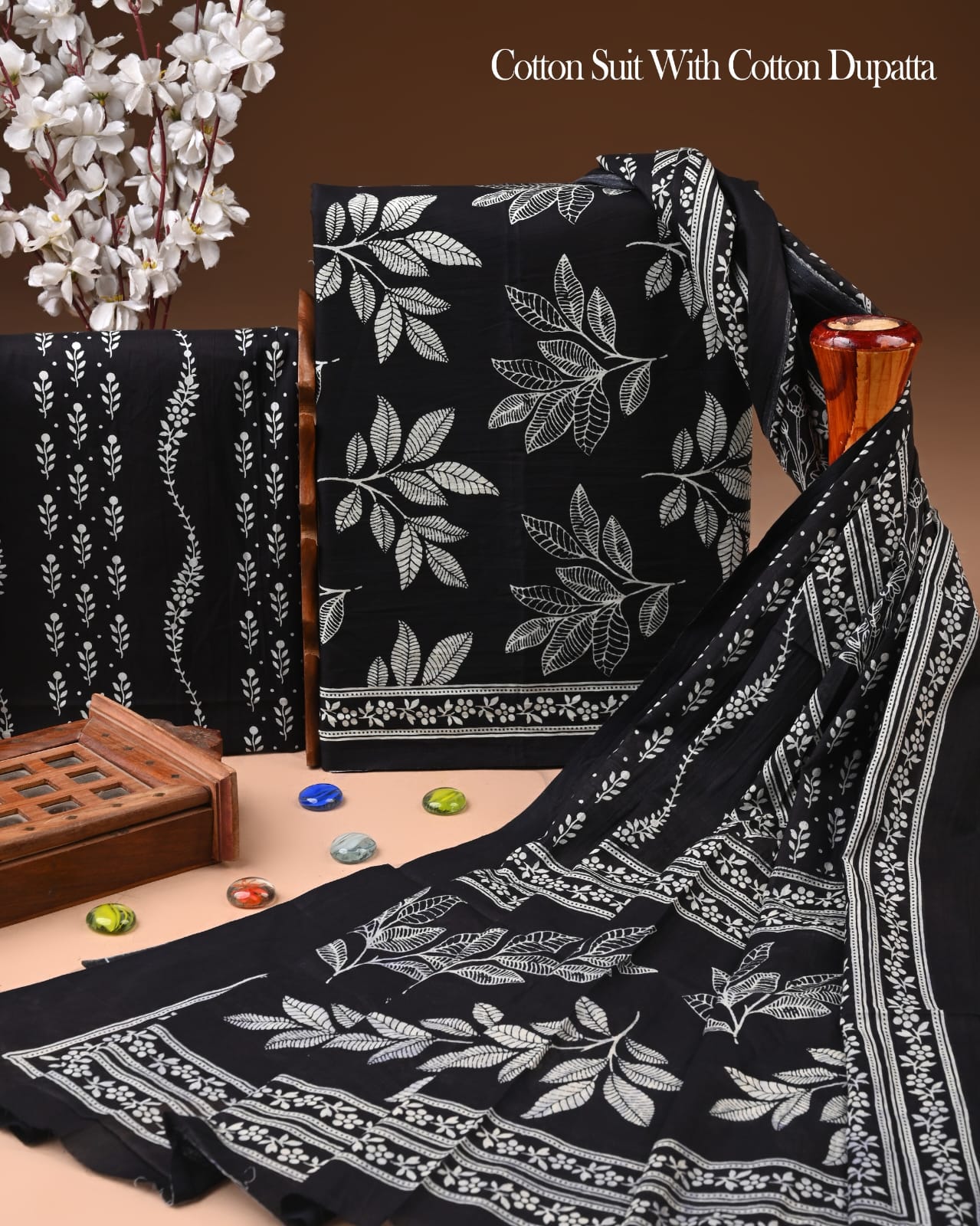 Designer Hand Block Printed Cotton Suit Set With Cotton Dupatta
