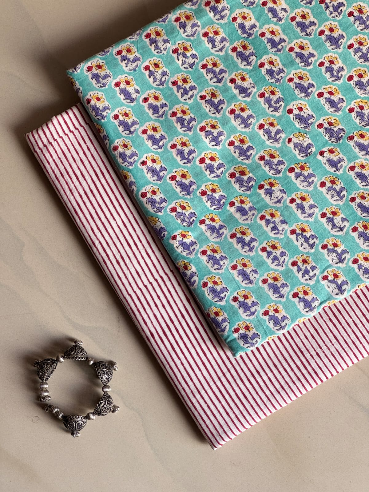 Pure Soft Cotton Handblock Printed 2PC Top-Bottom Suit Set (2.50 Meter Each)