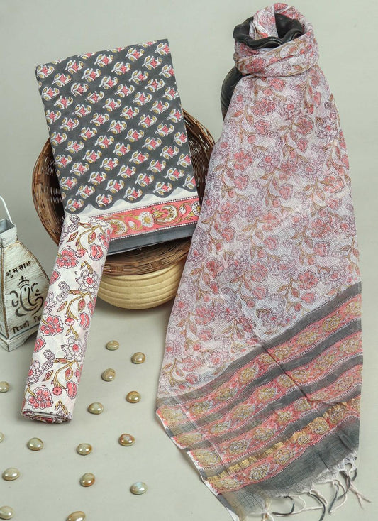 Pure Cotton Hand Block Printed Suit Set With Kota Doria Dupatta