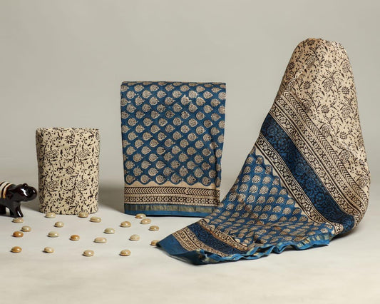 Designer Handblock Printed Chanderi Silk Suit Set