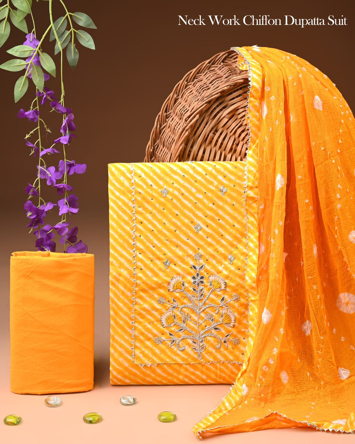 Premium Gota Patti Work Cotton Suit Set With Chiffon Dupatta