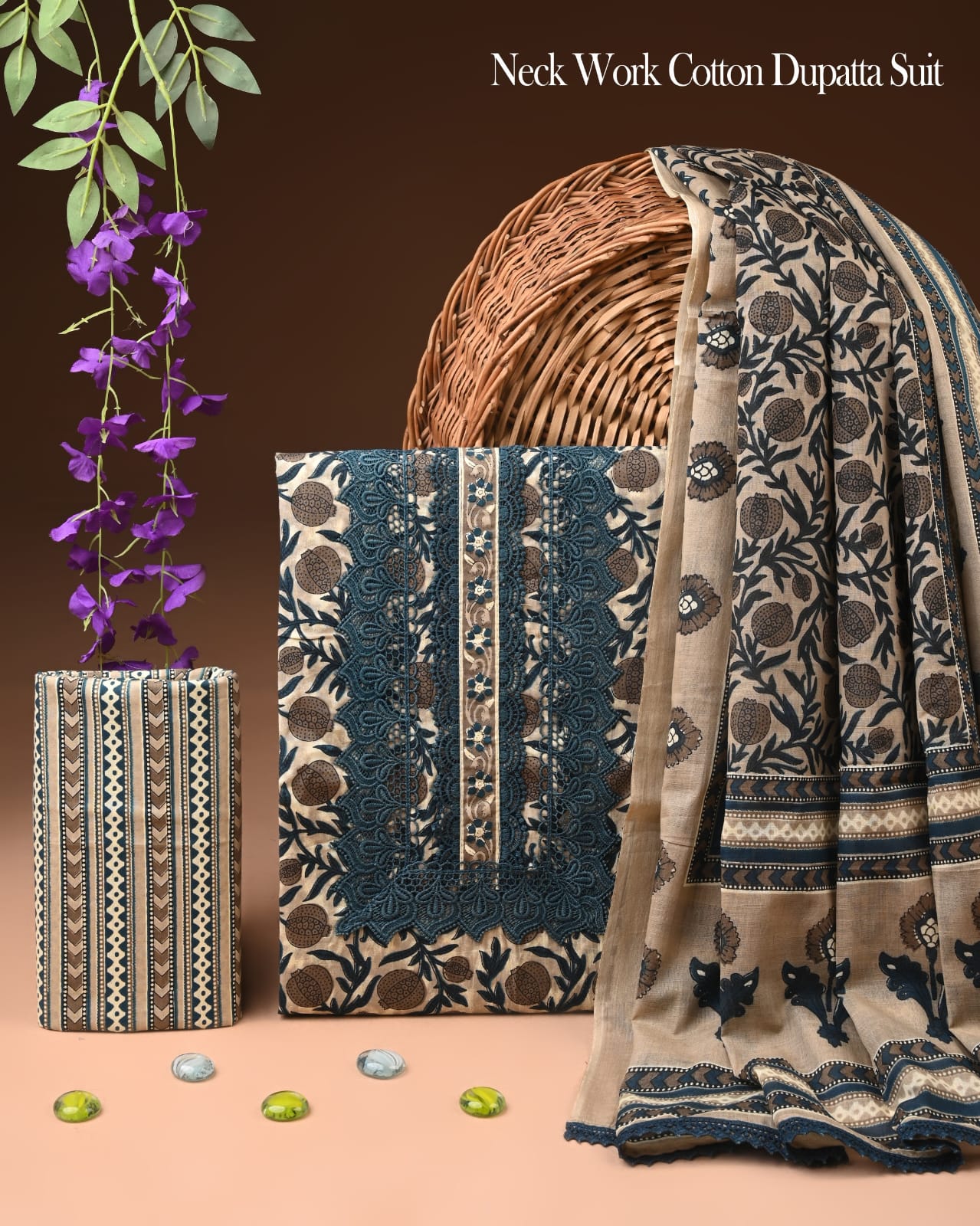 Premium Gota Patti Work Cotton Suit Set With Chiffon Dupatta