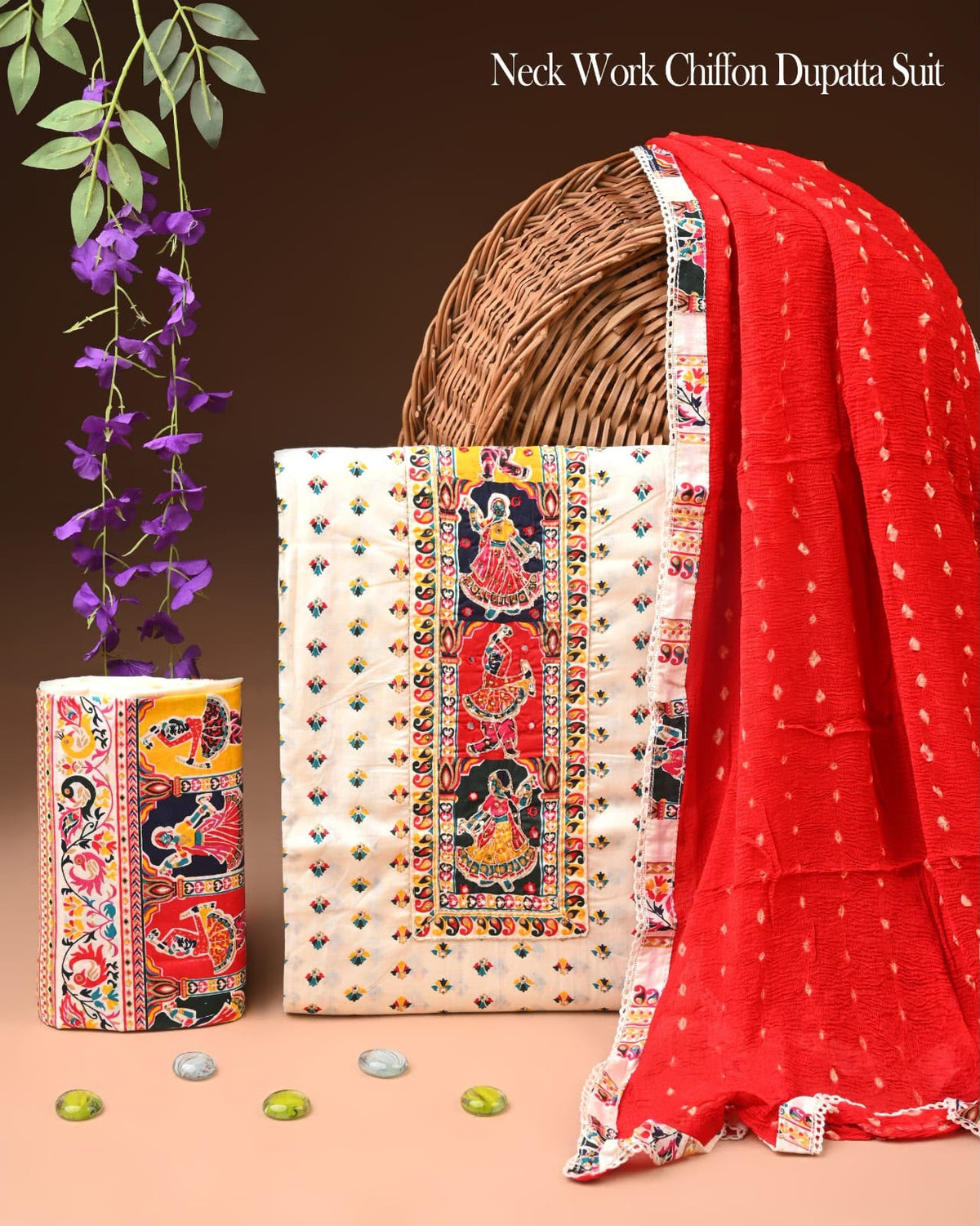 Premium Gota Patti Work Cotton Suit Set With Chiffon Dupatta