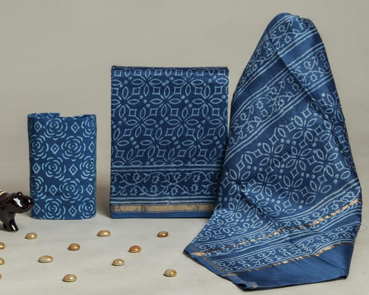 Designer Handblock Printed Chanderi Silk Suit Set