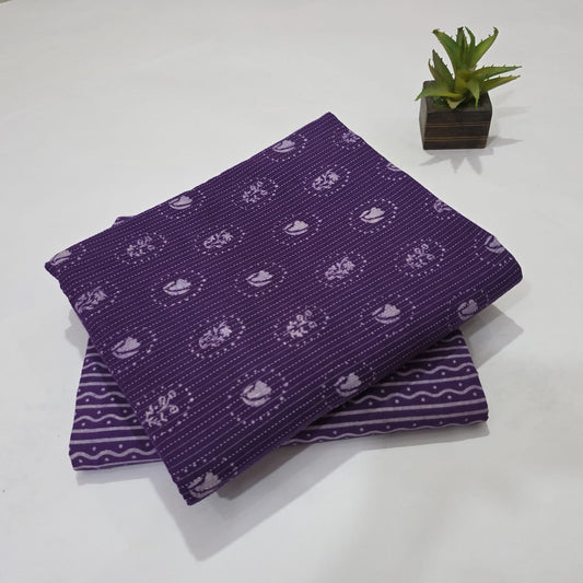 Pure Kantha Cotton Handblock Printed 2PC Top-Bottom Suit Set