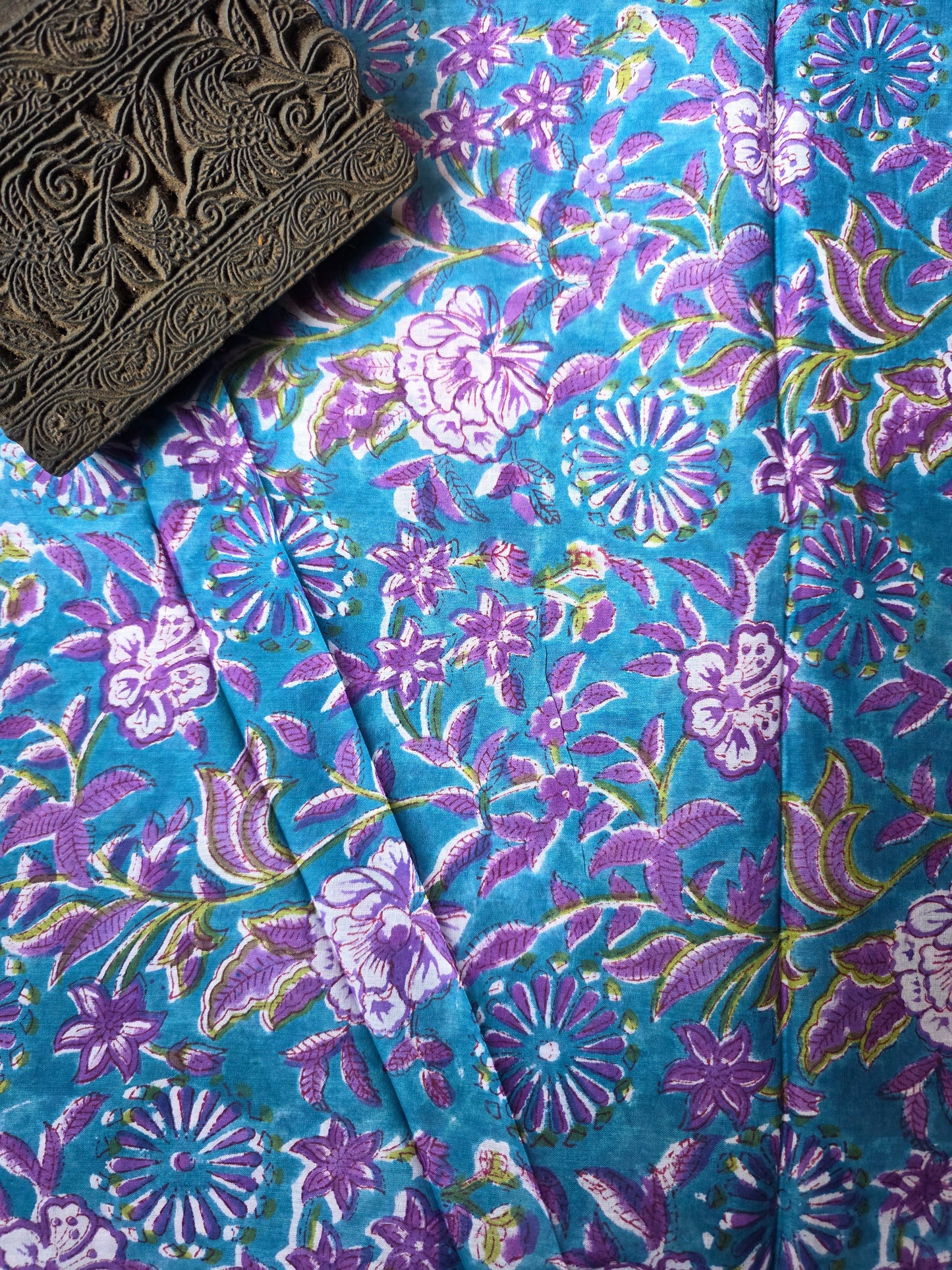 Pure Soft Mulmul Cotton Handblock Printed Fabric