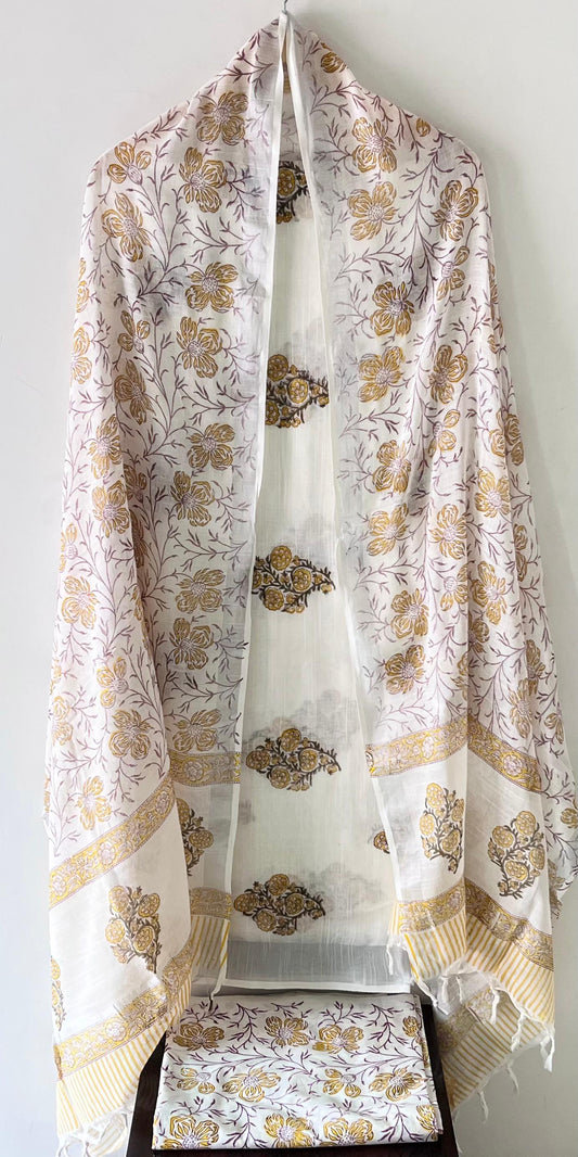 Premium Cotton Linen Hand Block Printed Cotton Linen Suit Set