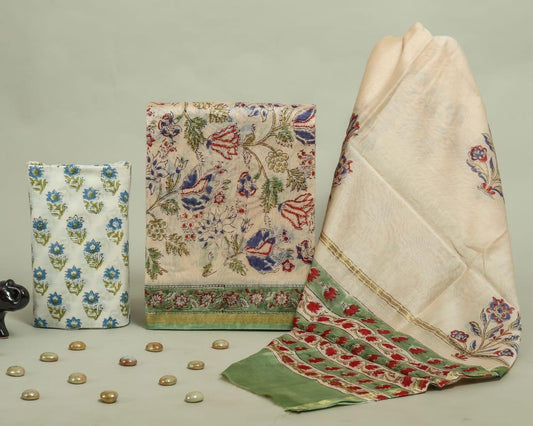 Designer Handblock Printed Chanderi Silk Suit Set
