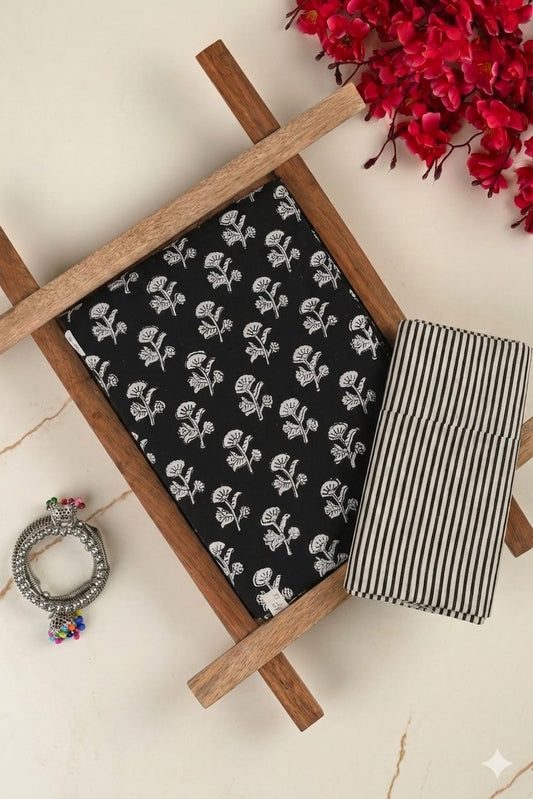 Pure Soft Cotton Handblock Printed 2PC Top-Bottom Suit Set (2.50 Meter Each)
