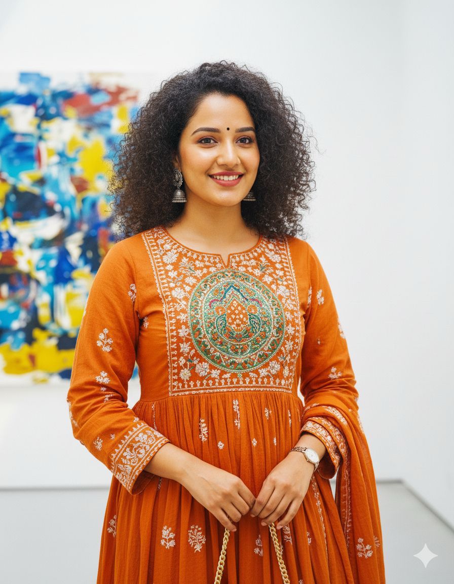 Pure Cotton Anarkali Suit Set With Beautiful Embroidery Work