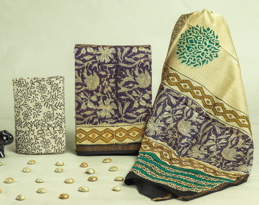 Designer Handblock Printed Chanderi Silk Suit Set