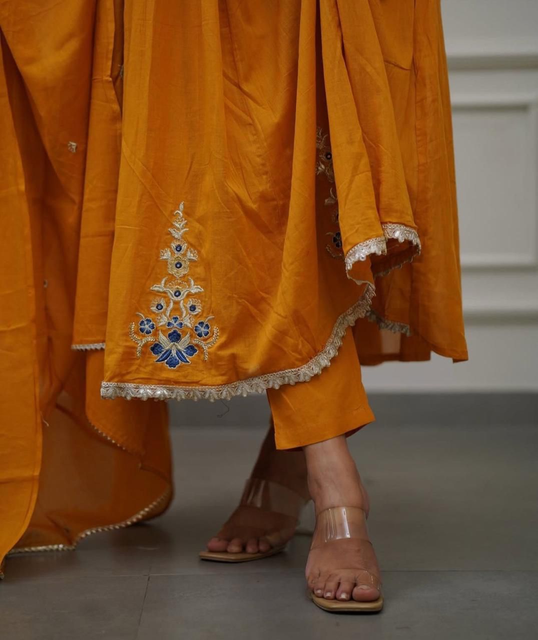 Pure Cotton Anarkali Suit Set With Beautiful Embroidery Work