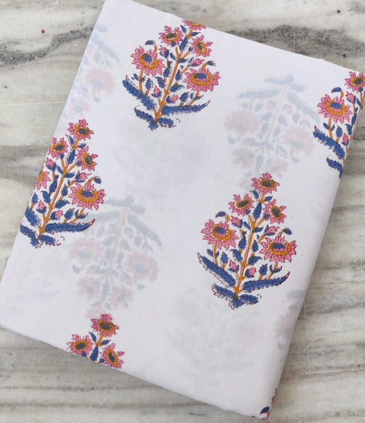(Pre-cut 1.90 Meter) Pure Soft Cotton Hand Block Printed  Fabric