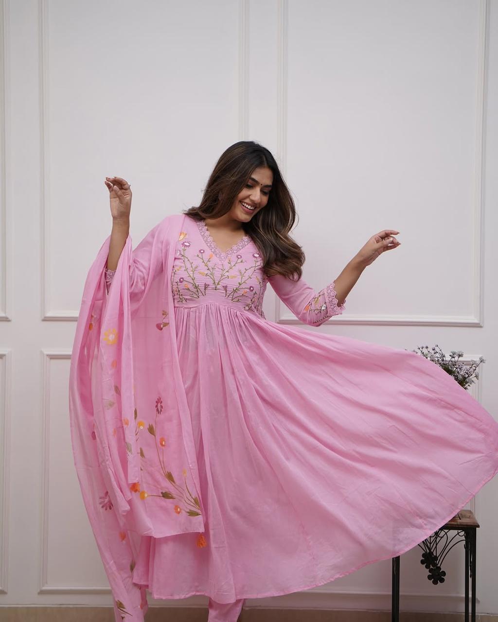 Pink Pure Soft Cotton Suit Set With Embroidery Work