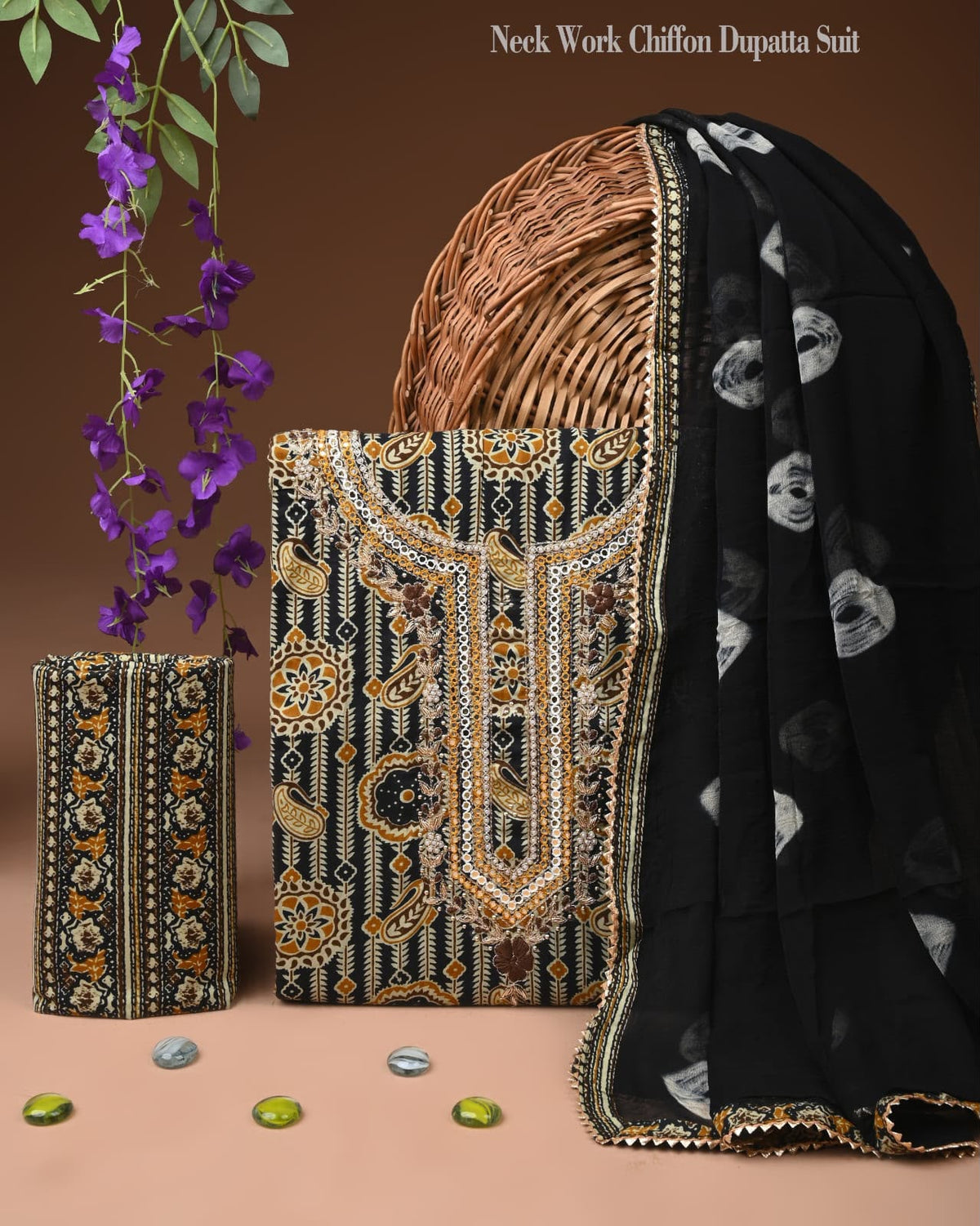 Premium Gota Patti Work Cotton Suit Set With Chiffon Dupatta