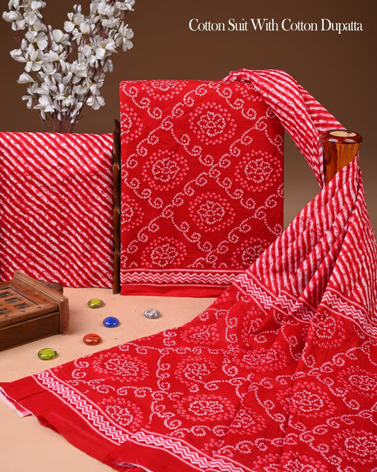 Designer Hand Block Printed Cotton Suit Set With Cotton Dupatta