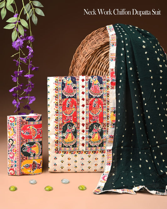 Premium Gota Patti Work Cotton Suit Set With Chiffon Dupatta