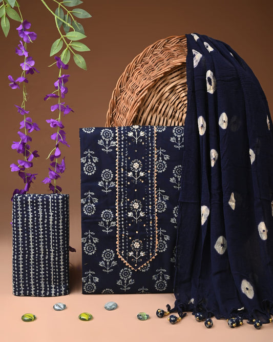 Premium Gota Patti Work Cotton Suit Set With Chiffon Dupatta