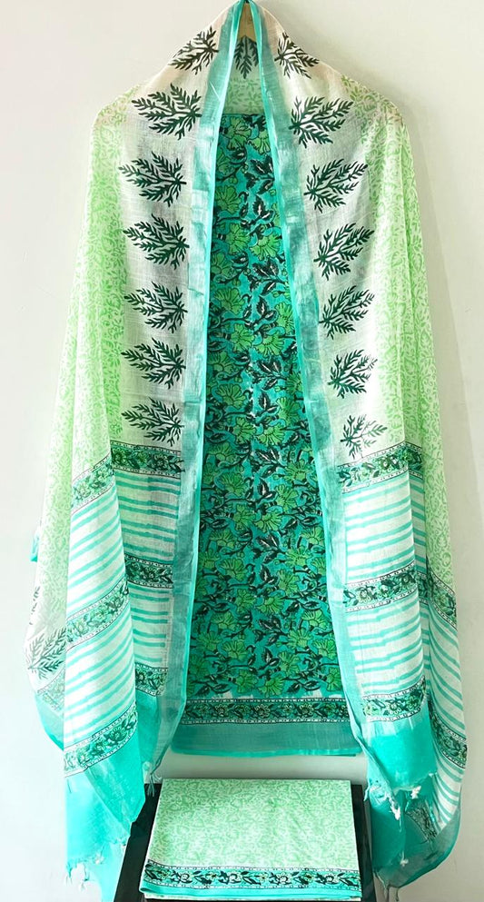 Premium Cotton Linen Hand Block Printed Cotton Linen Suit Set