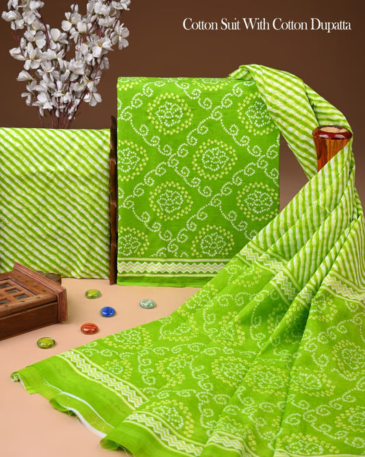 Designer Hand Block Printed Cotton Suit Set With Cotton Dupatta