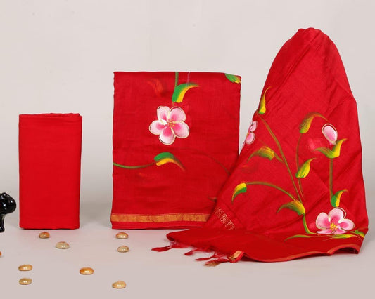 Designer Hand Painted Chanderi Silk Suit Set