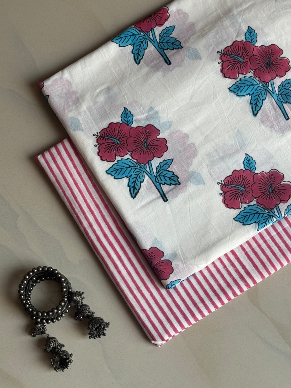 Pure Soft Cotton Handblock Printed 2PC Top-Bottom Suit Set (2.50 Meter Each)