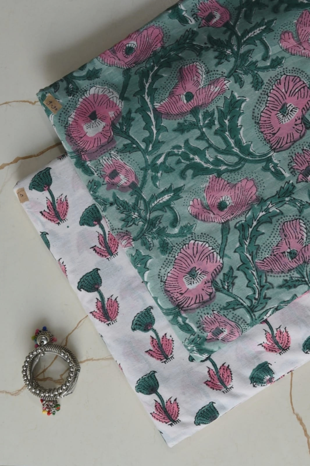 Pure Soft Cotton Sanganeri Handblock Printed 2PC Top-Bottom Suit Set (2.50 Meter Each)