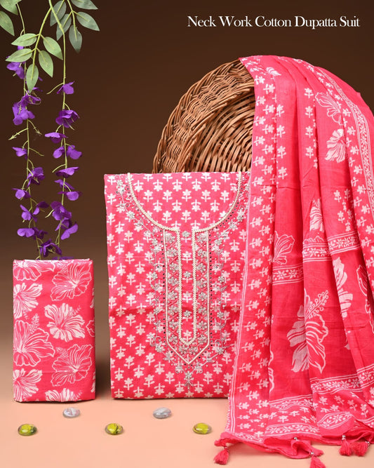 Premium Gota Patti Work Cotton Suit Set With Chiffon Dupatta