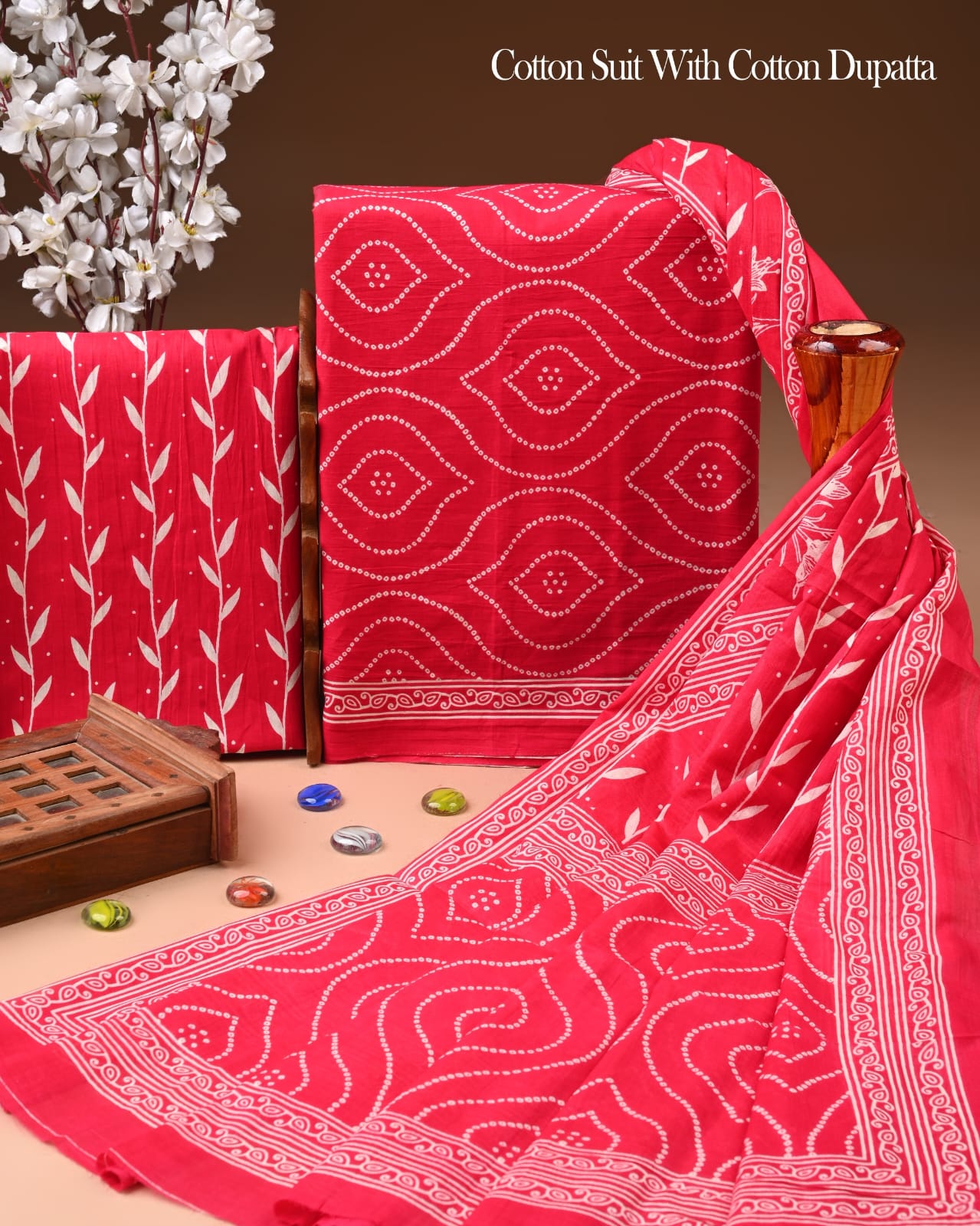 Designer Hand Block Printed Cotton Suit Set With Cotton Dupatta
