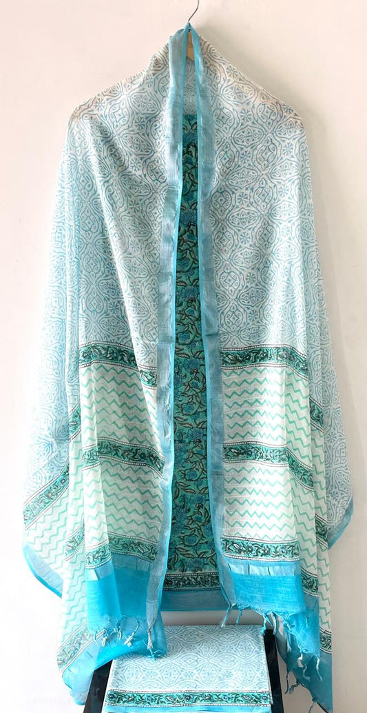 Premium Cotton Linen Hand Block Printed Cotton Linen Suit Set