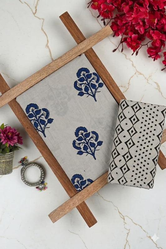 Pure Soft Cotton Handblock Printed 2PC Top-Bottom Suit Set (2.50 Meter Each)