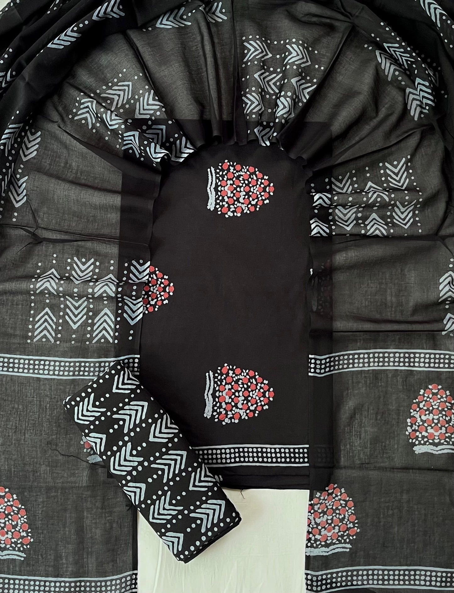 Pure Soft Cotton Hand Block Printed Suit Set With Cotton Dupatta